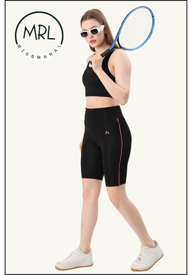 Kadın Siyah Yüksek Bel Toparlayıcı Biker Şort Kısa Spor Tayt Likralı Dalgıç Biker Tights 1043 Siyah Gül