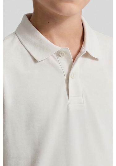 Tommy Life Ekru Polo Yaka Standart Fit Basic Unisex T-shirt - 11330