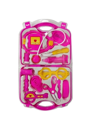 Pembe Renkli Çantalı 14 Parça Doktor Seti Oyuncak Vakumlu Kutuda