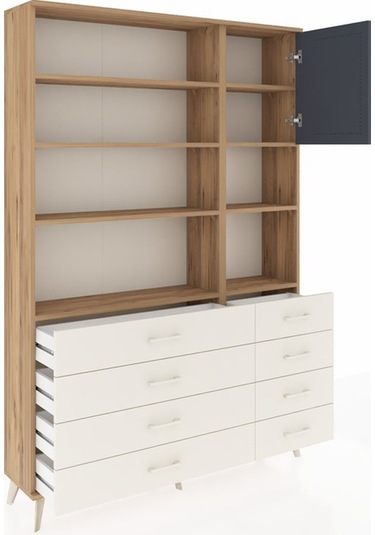 Arges Dolap 8 Raflı 8 Çekmeceli Tek Kapaklı 132x30x195 Çam-antrasit/aytaşı Antrasıt/aytası