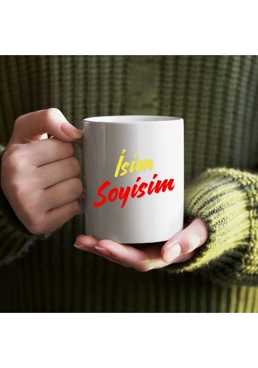 Kişiye Özel Sarı Kırmızı İsim Yazılı Bardak - İsimli Bardak