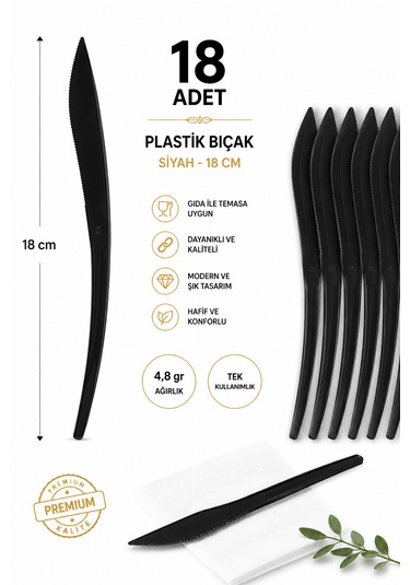 Plastik Bıçak Siyah 4,8 Gr Modern Lüks 18'adet