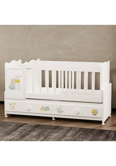 Garaj Home Pırlanta Ayıcık Uzayan Dolaplı Beşik Beyaz