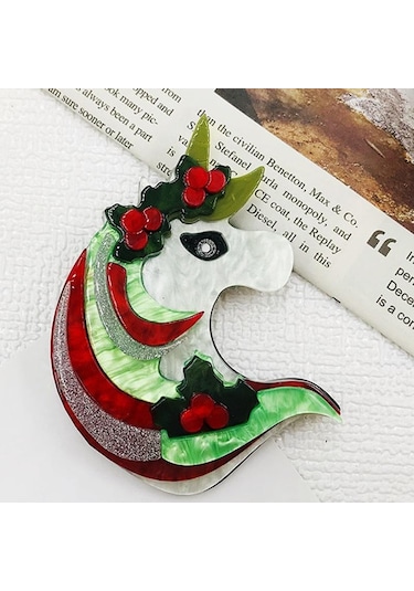 Blucome Sevimli Karikatür Hayvan Akrilik Broş Kadın Erkek Çanta Takım Elbise Yeni Yıl Hediyesi İçin Kırmızı