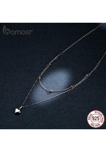Bamoer Takı Bamoer Aşk Kalp Kadın Klavikula Zinciri Çift Zincir 925 Ayar Gümüş Boyun Takı Gümüş