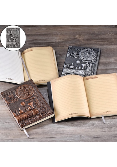 Hediyelik Gümüş Tren Kabartmalı Deri Defter