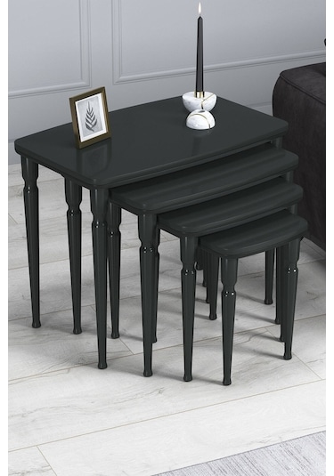 Imaj Mdf Ve Lake Boya, Antrasit 4lü Zigon Sehpa Takımı, Antrasit Gürgen Ayaklar Antrasit