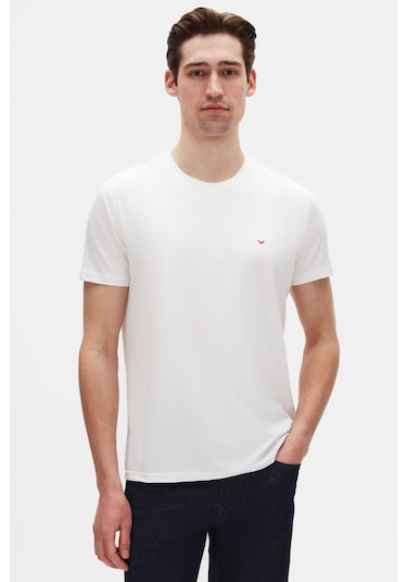 Ds Damat Regular Fit Ekru Düz Nakışlı %100 Pamuk T-shirt 4hc140632006m Ekru