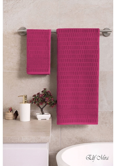 Banyo Havlu Seti %100 Pamuk 2 Parça 50 90 + 90 150 Cm Soft Comfort Vişne