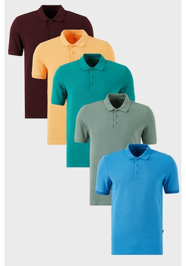 Buratti Pamuklu Regular Fit Düğmeli Polo Yaka 5'Li Paket Erkek T Shirt 5902127S5 Vişne-Hardal-Benetton-Elma Yeşili-Koyu Mavi