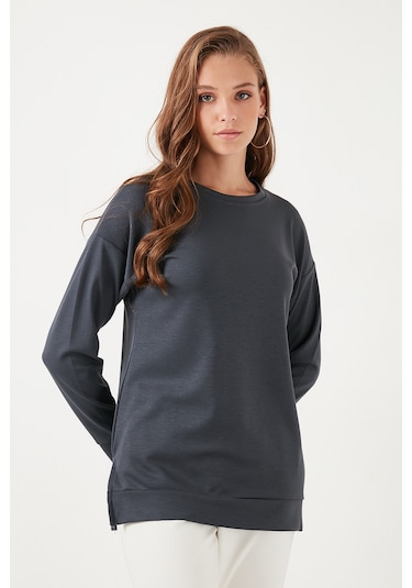 Lela Streç Oversize Fit Bisiklet Yaka Modal Kumaş Bayan Sweat 5865877 Füme Lela Streç Oversize Fit Bisiklet Yaka Modal Kumaş Bayan Sweat 5865877 Füme