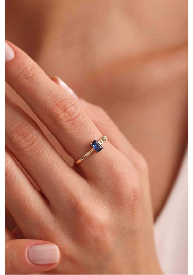 Lacivert Baget Taşlı Çift Detaylı Yüzük Gianfranco