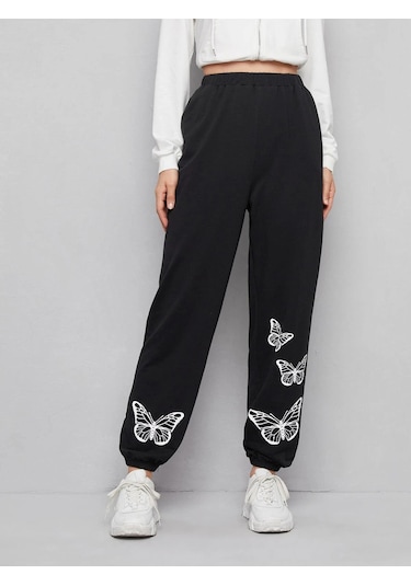 Unity Çiçek Desenli Jogger Pantolon Siyah
