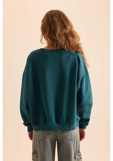DeFacto Coool Oversize Geniş Kalıp Bisiklet Yaka Basic Düz Kalın Kumaş İçi Yumuşak Tüylü Sweatshirt D9022AXNSGN1040 Yeşil