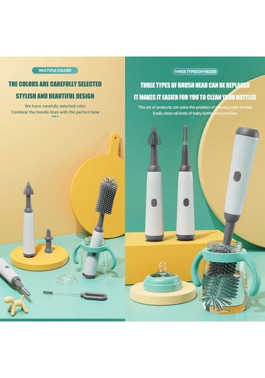 Xindoker Elektrikli Biberon Fırçası Seti - 6 Parça Yenidoğan Ve Anneler İçin Hızlı Temizleme Modlu