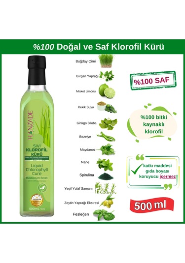 Hanzade Bitkisel Sıvı Klorofil Kürü Cam 500 ML