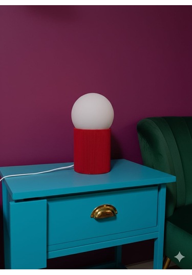 Modern Tasarım Makrome İp Abajur Dekoratif Lamba Abajur Masa Lambası Glop Cam Abajur Kırmızı Kırmızı