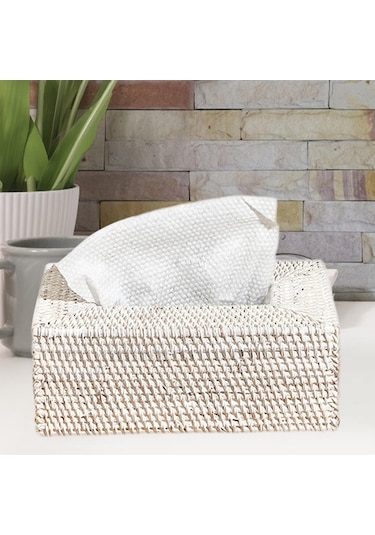 Suntek Rattan Mendil Kutusu Düzenleyici Tutucu Kılıf Beyaz