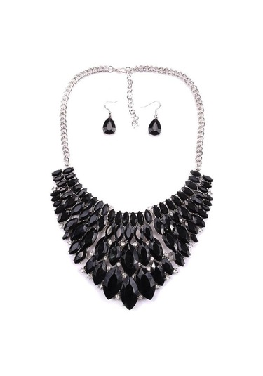 Yayın Aksesuarları, Moda Elmas Renkli Mücevher Kolye Küpe Seti, Aksesuarlar Siyah