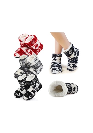 Ev Terliği / Yüksek Topuklu Sıcak Noel Terliği - Gri Sabah Terliği