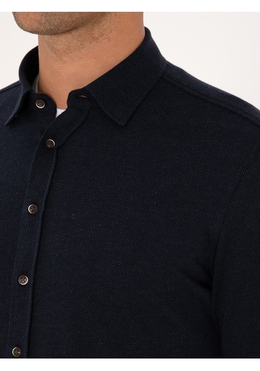 Cacharel Lacivert Slim Fit Uzun Kollu Gömlek
