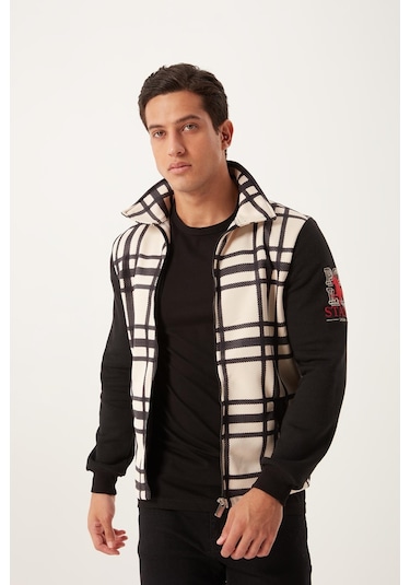 Erkek Ön Ekoseli 3 İplik Ceket Siyah
