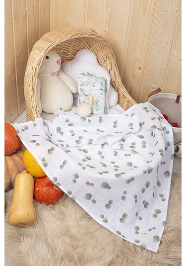 Luckka Dijital Baskılı 3'lü Müslin Örtü Seti - 75x75 Cm - Zt5000 Yeşil Yeşil