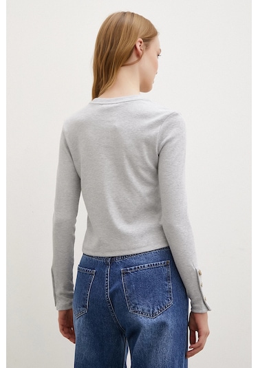 Kolu Düğmeli Bluz Gri Gri