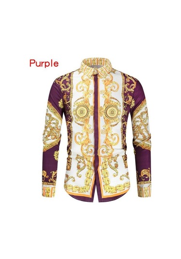 Cozy Up Erkek Casual Slim Fit Uzun Kollu Erkek Baskı Gömlek Mor