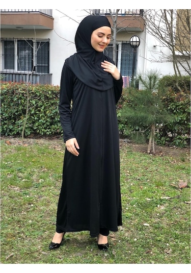 Tek Parça Fermuarlı Siyah Namaz Elbisesi Çok Renkli