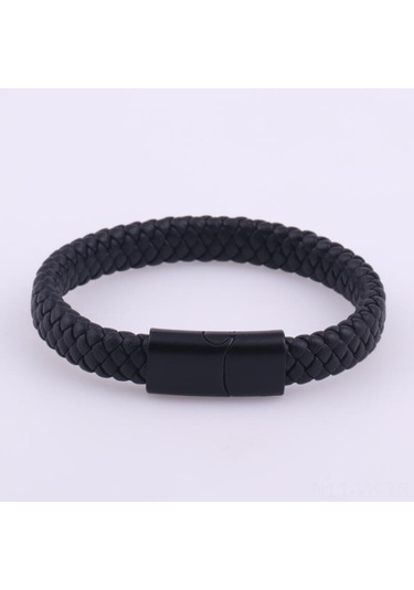 Vkemall Erkekler İçin Siyah Klasik Deri Bileklik - Magnet Kapanlı, Dayanıklı, Moda Aksesuarı Diğer