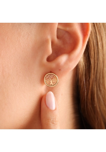 Sembol Gold Altın Hayat Ağacı Küpe Çivili İtalya