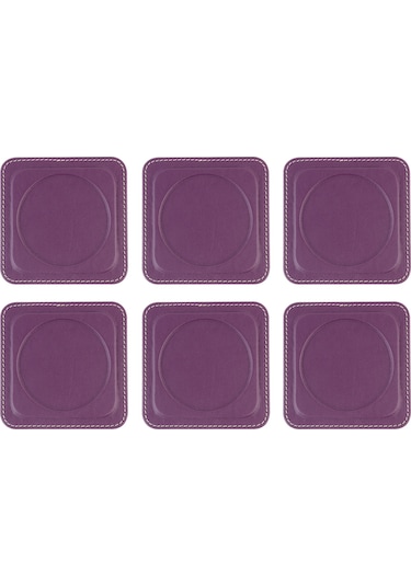Bardak Altlığı,6 Lı Set,masaüstü Yuvarlak Cup Coaster,vegan Suni Deri,11x11 Cm.,lila Lila