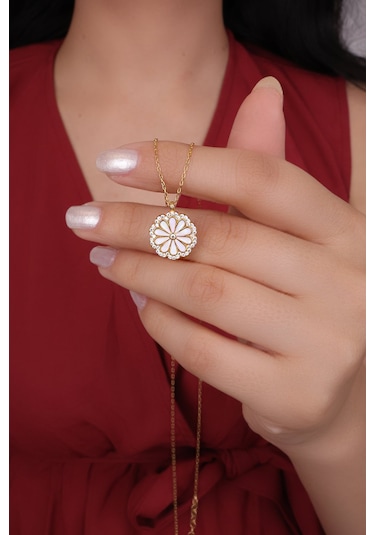 Encili Silver 925 Ayar Gümüş Papatya Model Gold Renk Kadın Kolye Gold