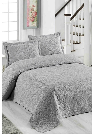 Örtüm Sarmaşık Tek Kişilik Düz Renk Yatak Örtüsü Takımı - Gri