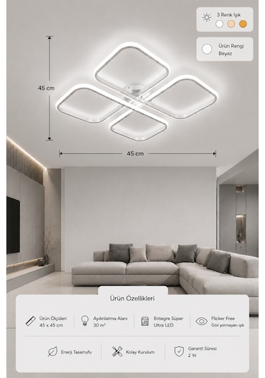 Nuvo Led Plafonyer Avize 3 Renk Kumandalı Beyaz
