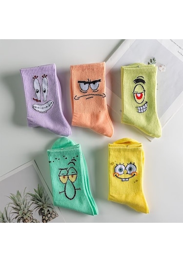 Bgk Unisex Desenli Kolej Çorap 5'li Extra Rahat Çok Renkli