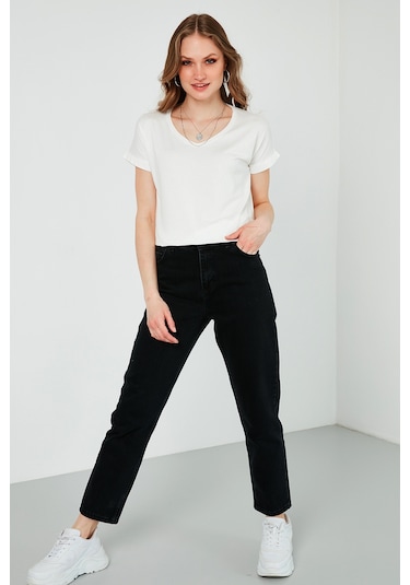 Lela V Yaka Relaxed Fit Yırtmaç Detaylı 2'Li Paket Bayan Bluz 5862000S2 Ekru-Kahve