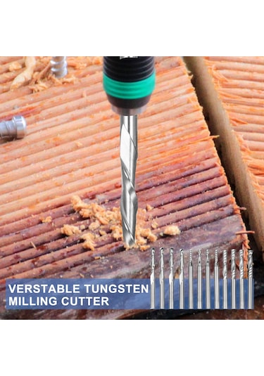 Fosenze Tungsten Steel Milling Cutter Set 12 Adet: Tek Ve Çift Flüt, 1/8" Sap, 2-3mm Kesici Uç, Plastik Kutu İle