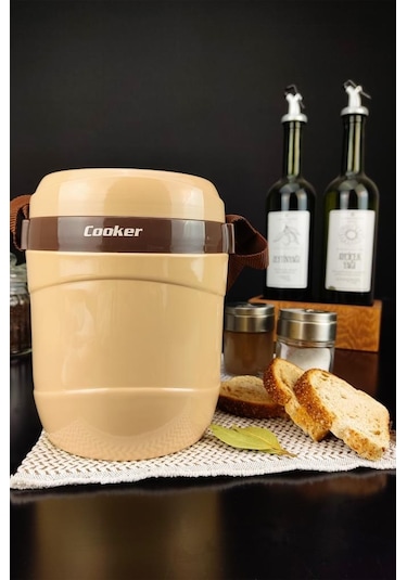 Digithome Ckr3146 Paslanmaz Çelik Hazneli 3'lü Yemek Termosu 1,2 L Bej