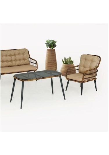 Capri Swing Pisa İkili Rattan Bahçe Balkon Oturma Grubu Açık Kahve 753