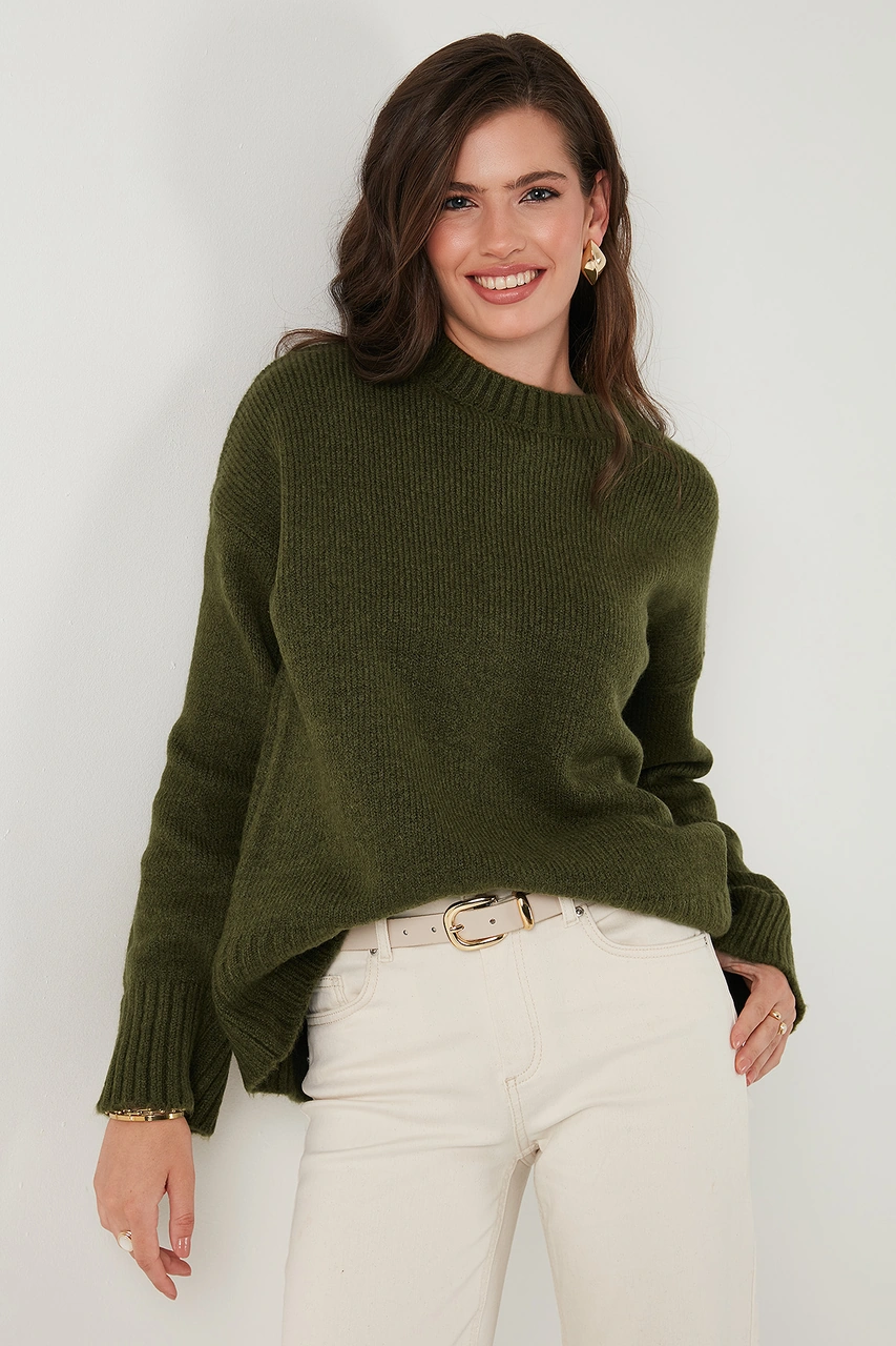 Lela Regular Fit Bisiklet Yaka Basic 2'Li Paket Triko Bayan Kazak 4616213S2 Bebe Mavi-Haki