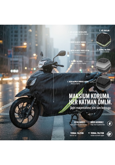 Honda Dio & Spacy Uyumlu Scooter Diz Örtüsü Su Ve Rüzgar Geçirmez, Termal İç Astarlı Siyah