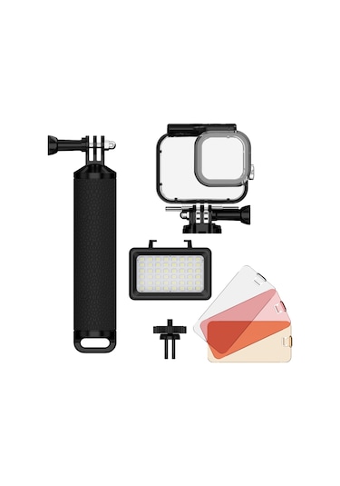 Monyee 5w Su Altı Led Işık Kiti - 40m Su Geçirmez, 7 Işık Efekti, 2000mah Pil, 3 Renk Filtreli, Kamera Kılıfı Dahil Siyah