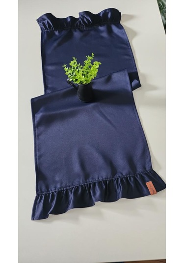 Cemre Saten 2-kenar Fırfırlı Vintage Runner Örtü Lacivert 40x110