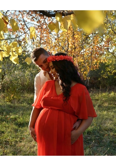 Modalabio Moda Labio- Babyshower Melek Kol Hamile Elbisesi Kırmızı