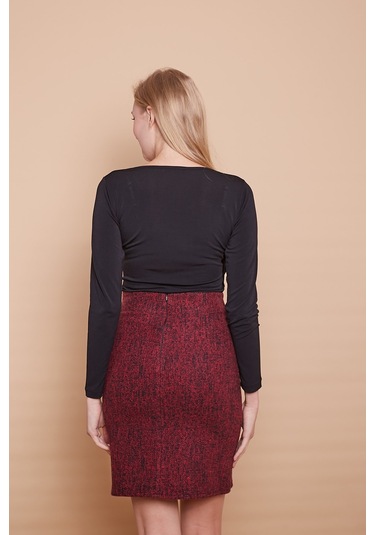 Kışlık Likralı Yünlü Kumaş Yüksek Bel Diz Üstü Kalem Etek-bordo Diyogonel - Bordo Dygnl Bordo