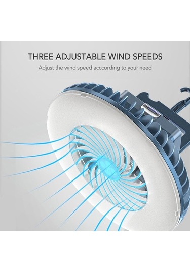 Taşınabilir Kamp Fan Led Fener Mini Masa Fan Usb Şarj 6908 Beyaz