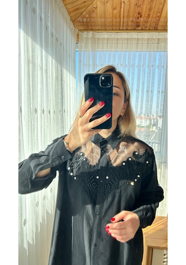 Elif Tarakçı Butik Siyah Tül Gömlek Siyah