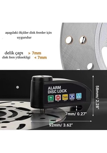 Ceylan Adam Alarmlı Disk Kilidi Motorsiklet Scooter Bisiklet Sesli Alarm 110 Desibel Yüksek Ses
